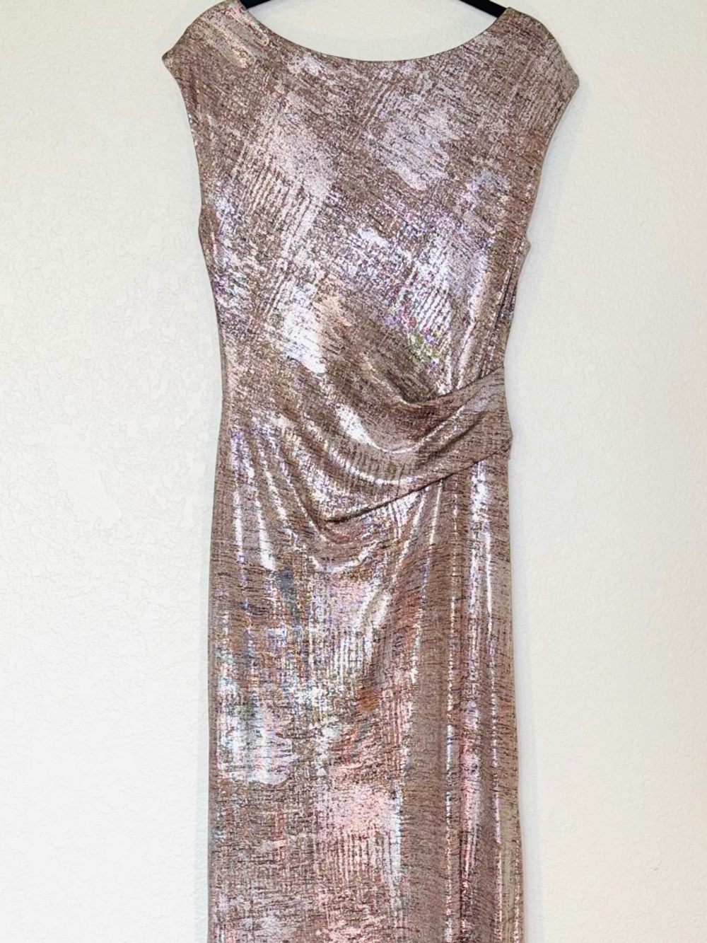 Connected Apparel Dress 6 Sleeveless Drape Neck Evening Gold Silver Formal Glam - Picture 6 of 7